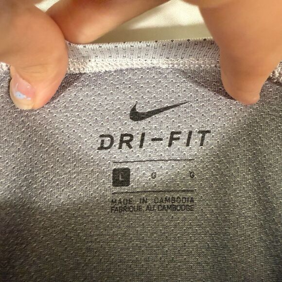 Nike Pro Dri Fit Shirt Men's Large Grey Short Sleeve Swoosh Print Crew Neck - Picture 5 of 9